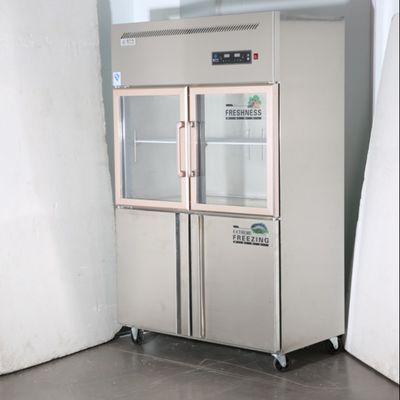 Upper Double Glass Door Stainless Steel Freezer 4 Door Commercial